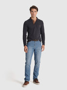 POLO MANGA COMPRIDA ALGODÃO REGULAR FIT AZUL LISO MR. BLUE