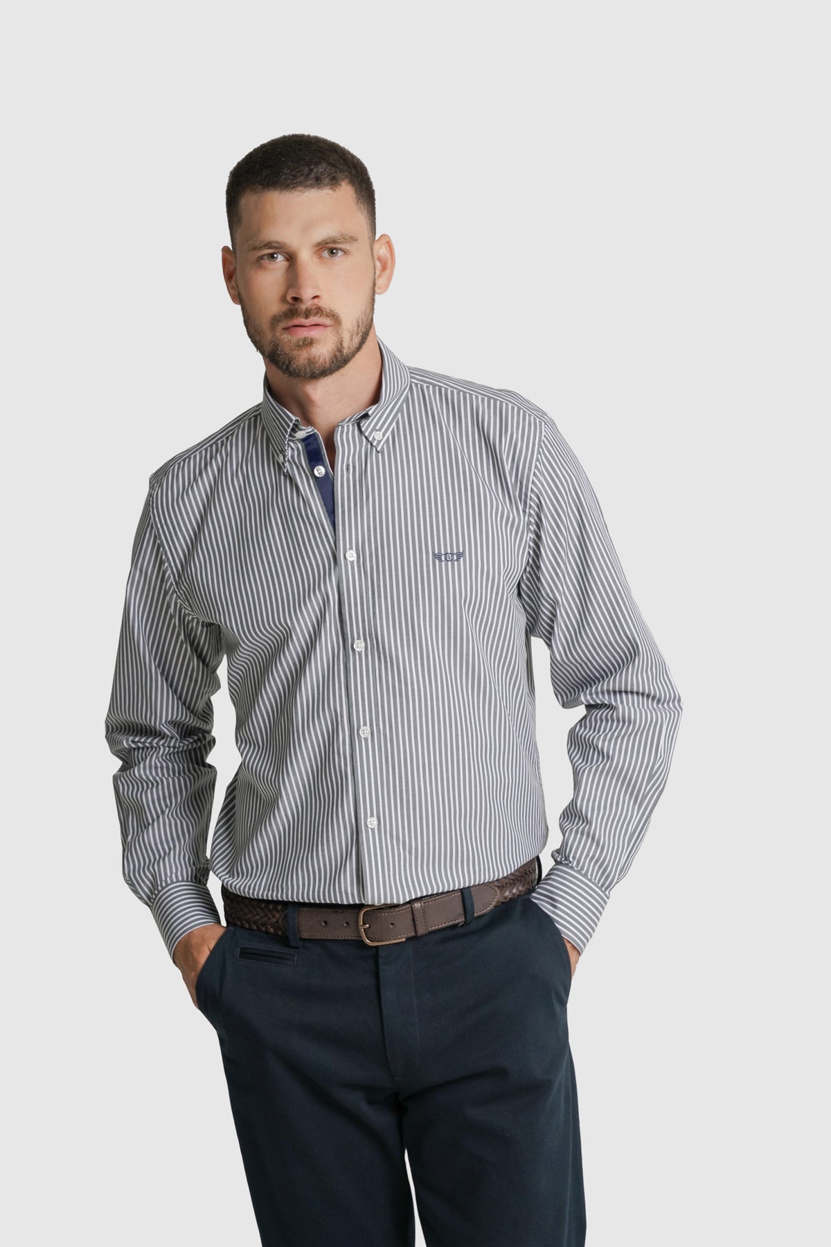 CAMISA TWILL REGULAR FIT VERDE ÀS RISCAS MR. BLUE