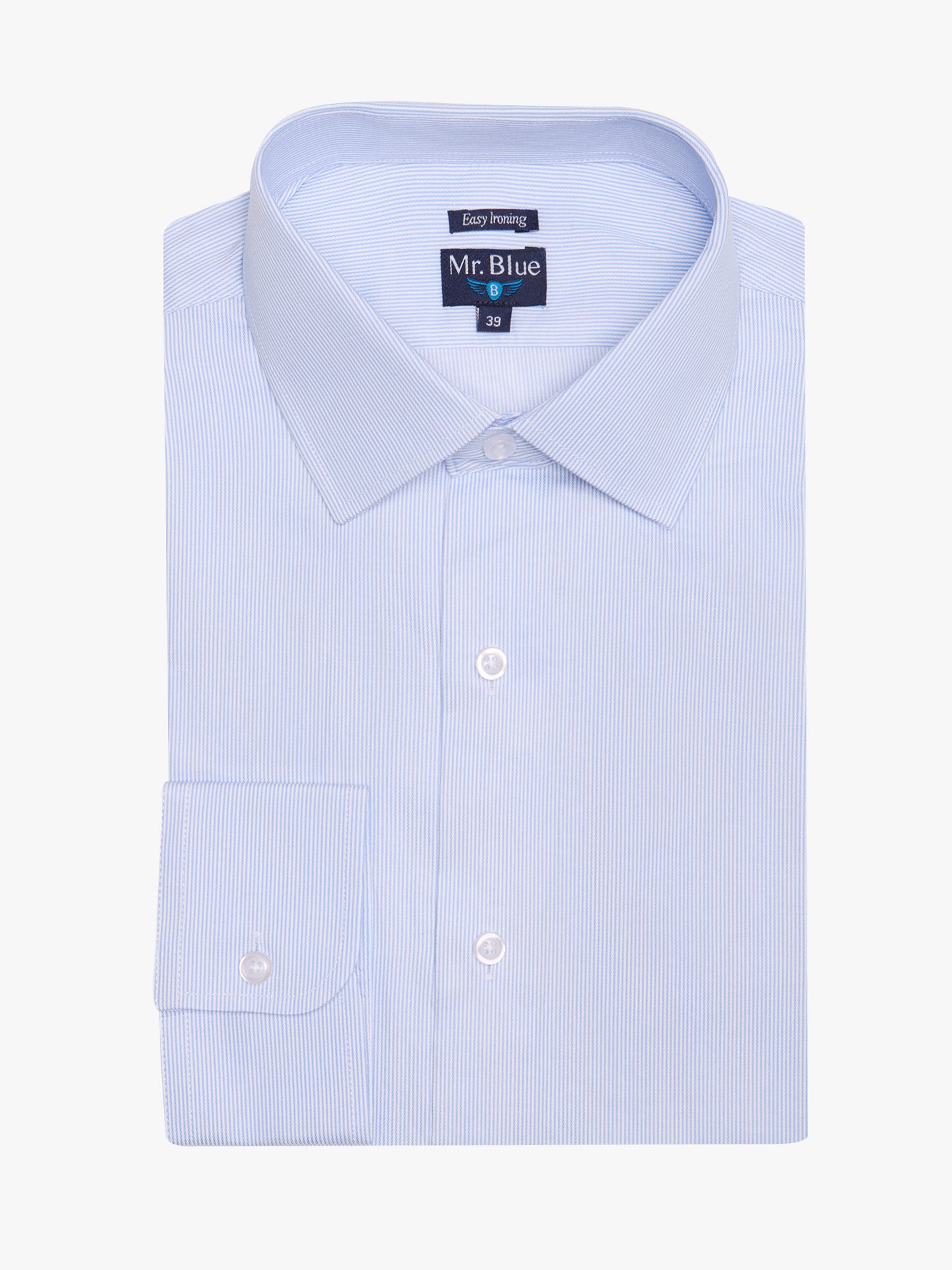 CAMISA ALGODÃO CLASSIC FIT AZUL ÀS RISCAS MR. BLUE