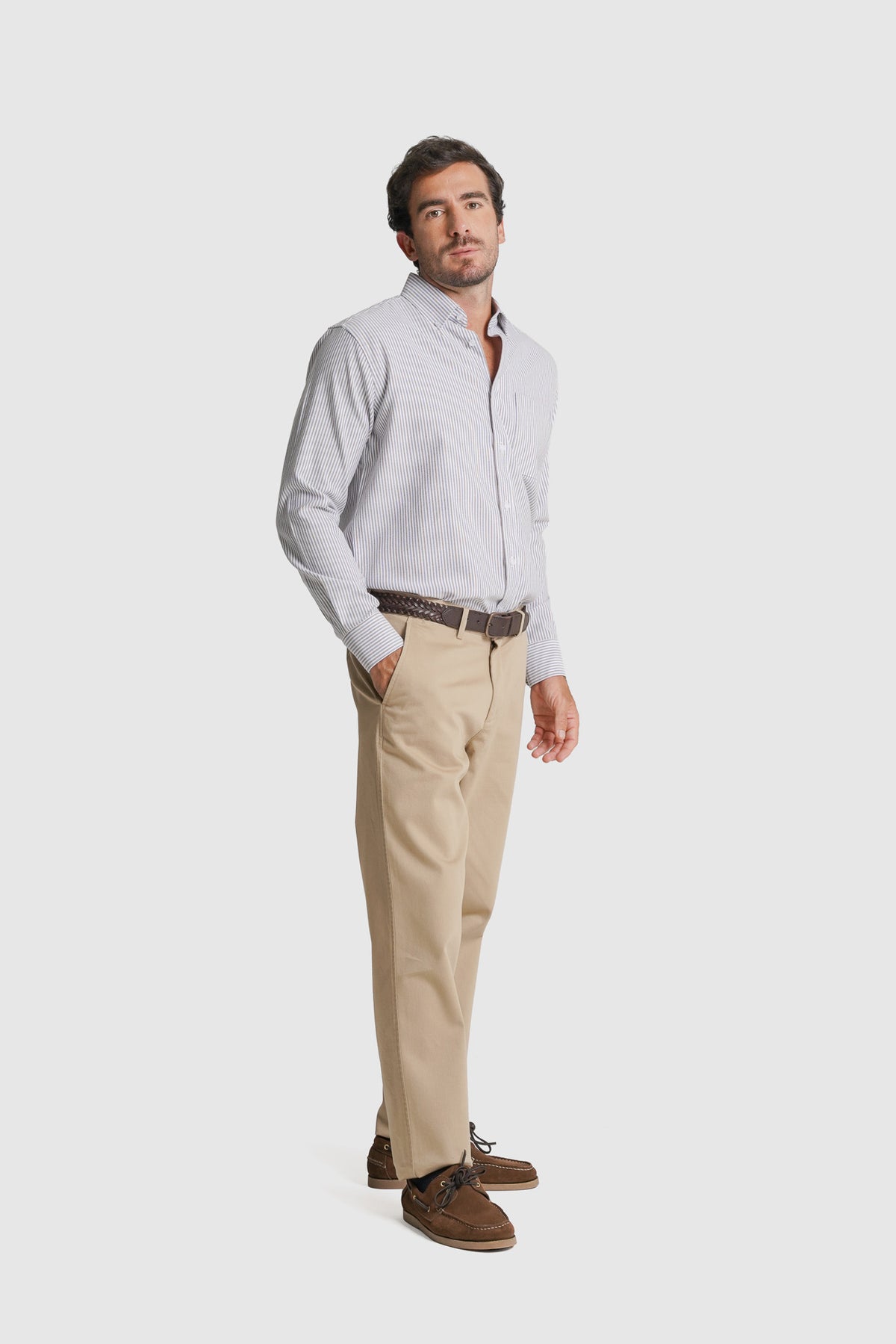 CAMISA TWILL REGULAR FIT BRANCA ÀS RISCAS MR. BLUE