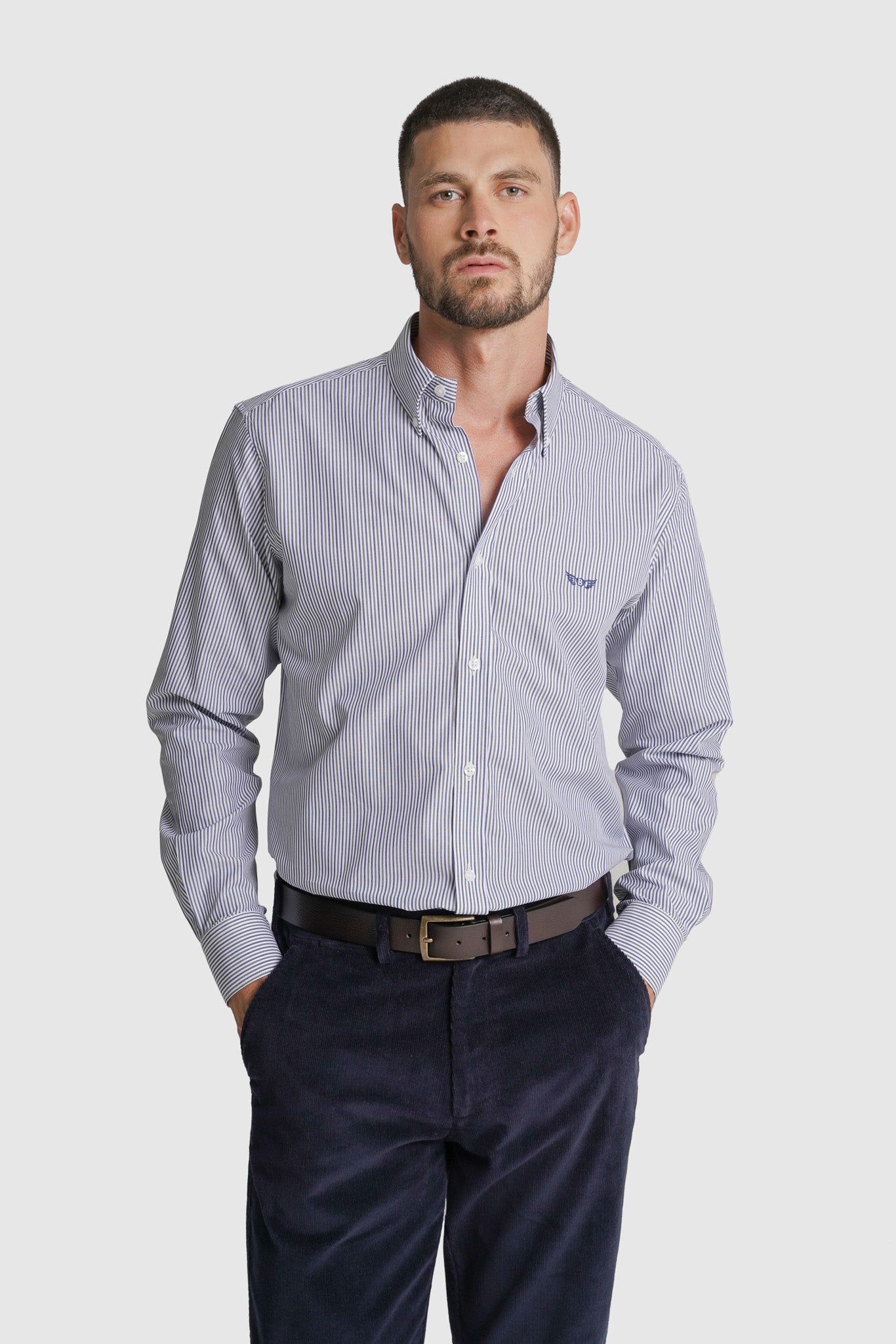 CAMISA ALGODÃO REGULAR FIT AZUL ÀS RISCAS MR. BLUE