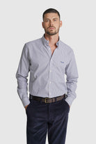 CAMISA ALGODÃO REGULAR FIT AZUL ÀS RISCAS MR. BLUE