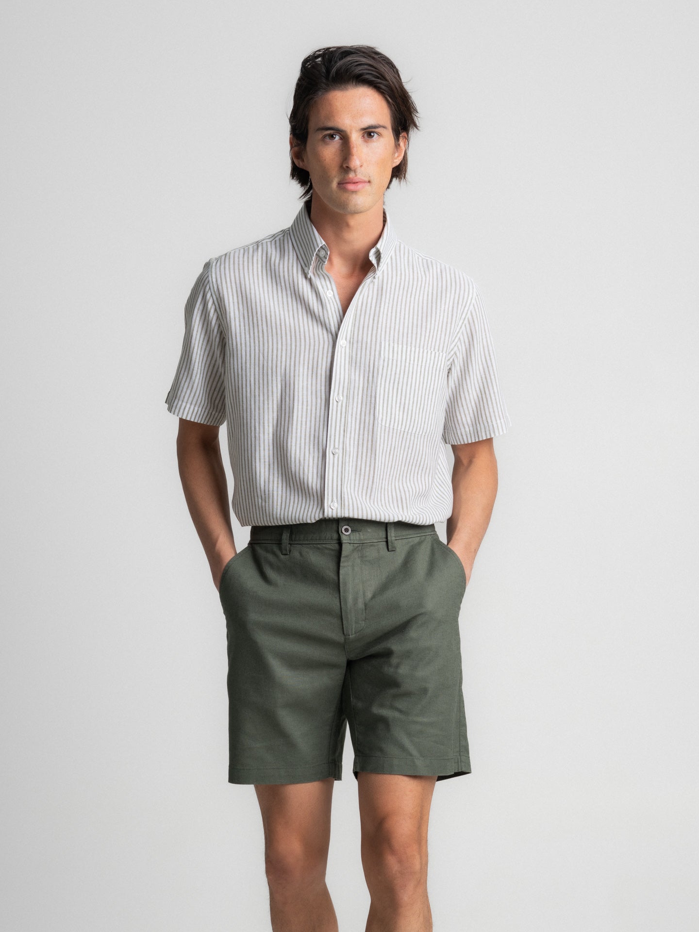 Bermuda Shorts Casual Fit Linen Green – Mr Blue - Main Image