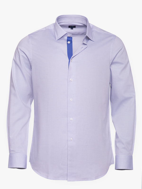 Camisa de algodón estampada azul y blanca slim fit