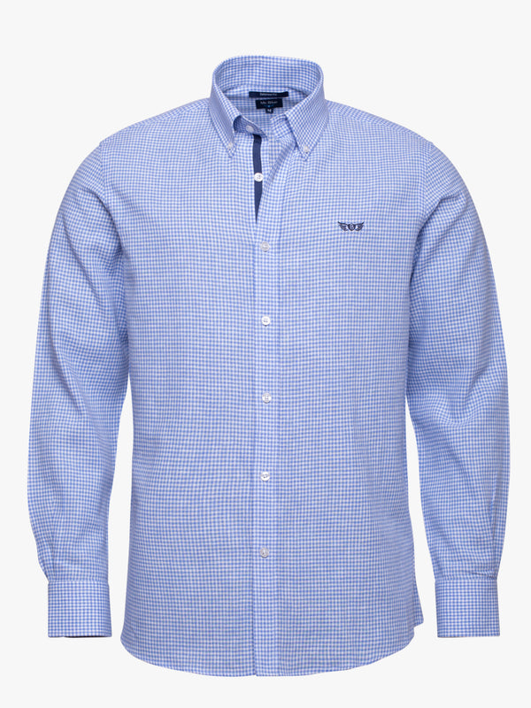 Medium-blue Vichy checkered linen shirt