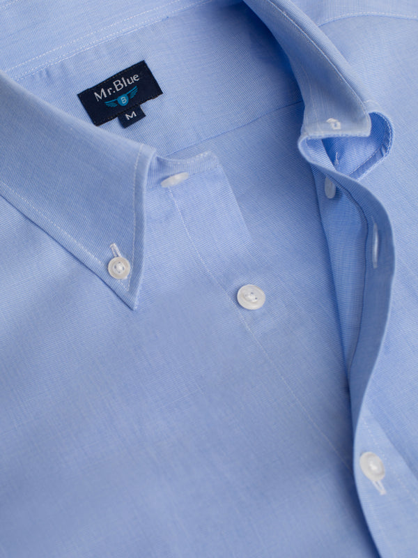 Camisa Fil-a-fil manga curta lisa azul claro