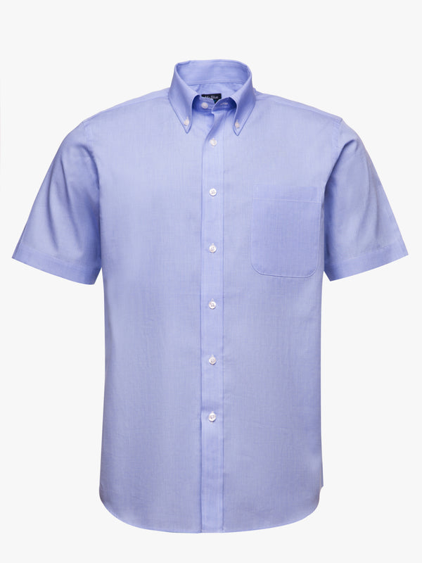 Camisa Fil-a-fil manga curta lisa azul claro