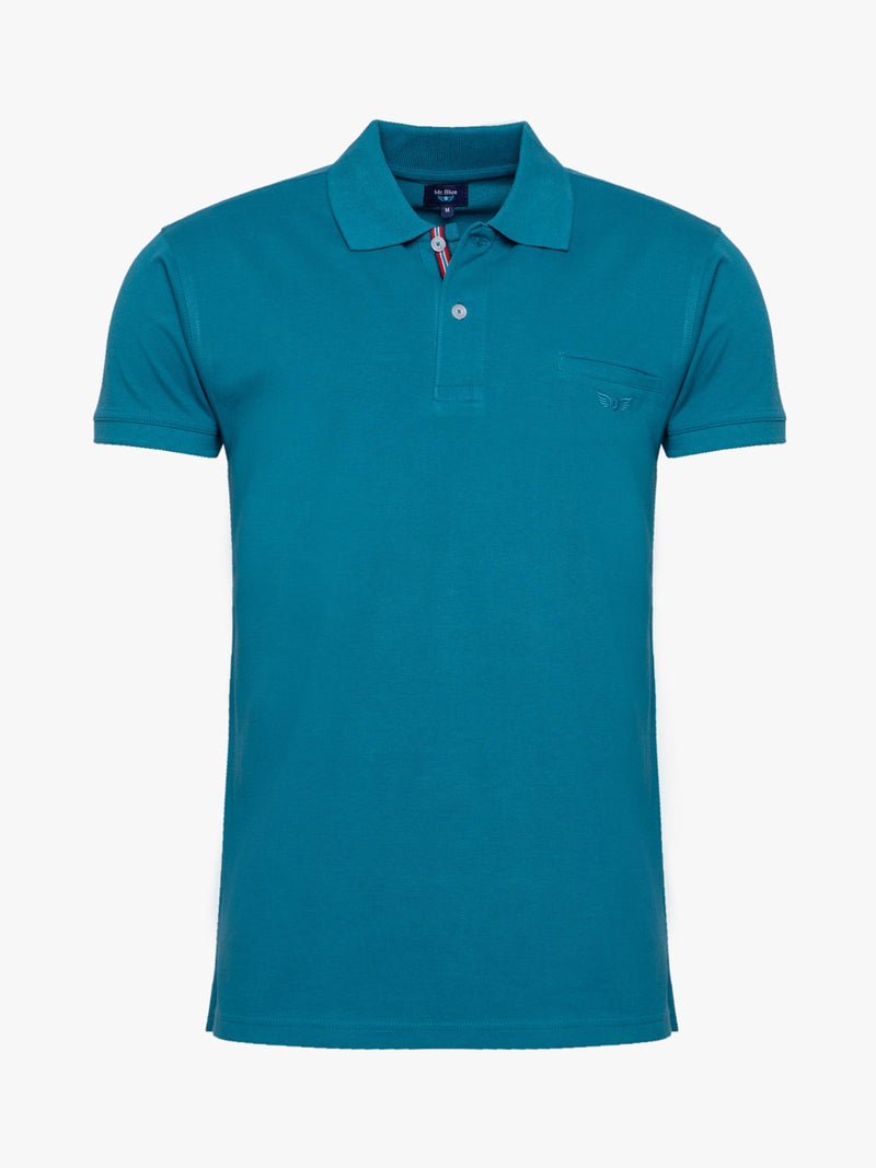 Blue 100% cotton short sleeve polo shirt with pocket
