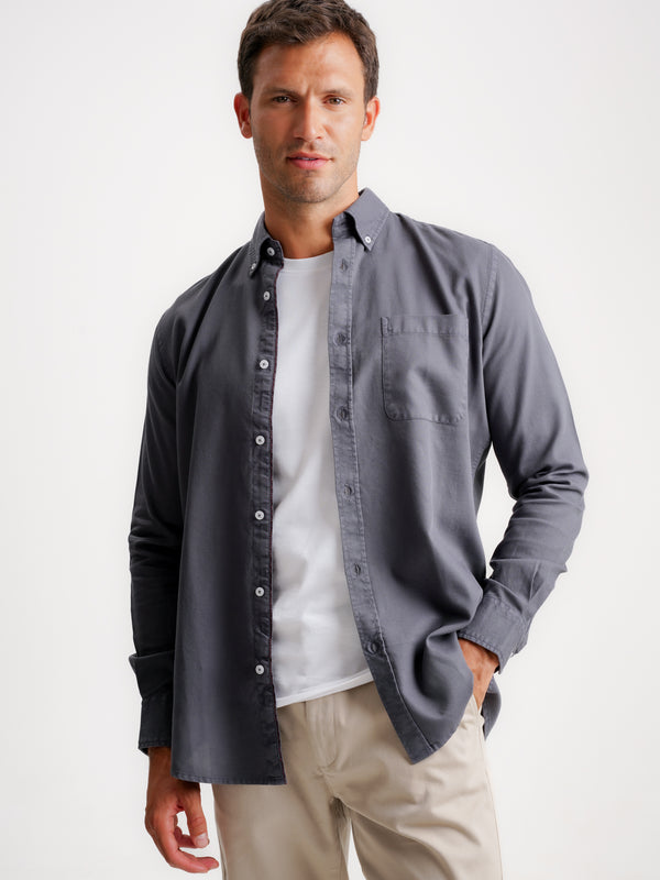 Camisa Regular Fit Estructurada Gris