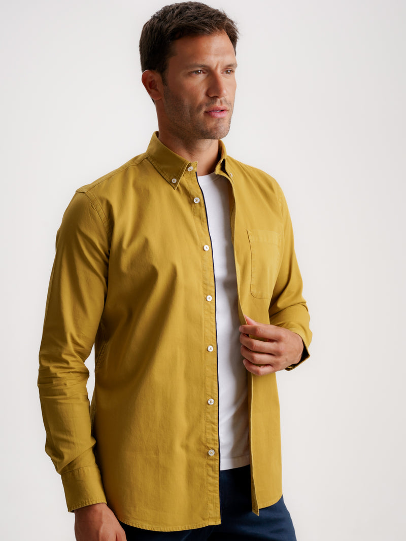 Regular Fit Structured Yellow Shirt