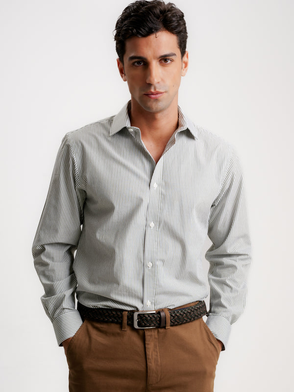 Camisa Slim Fit Popelina Verde