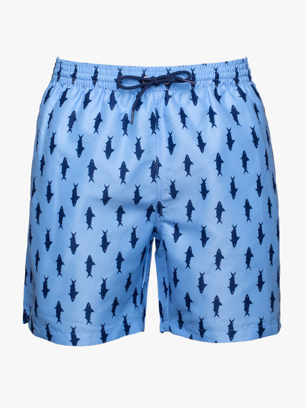 Classic swim shorts with blue and light blue pattern