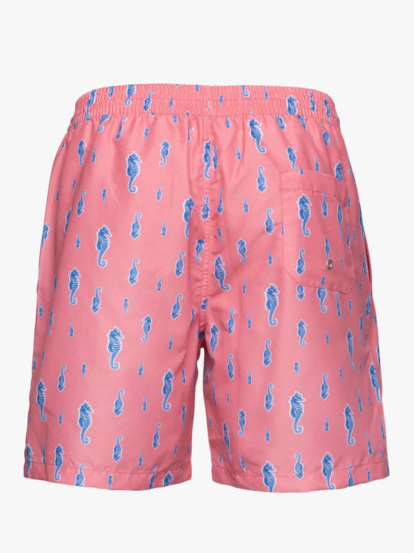 Classic swim shorts with salmon and blue pattern