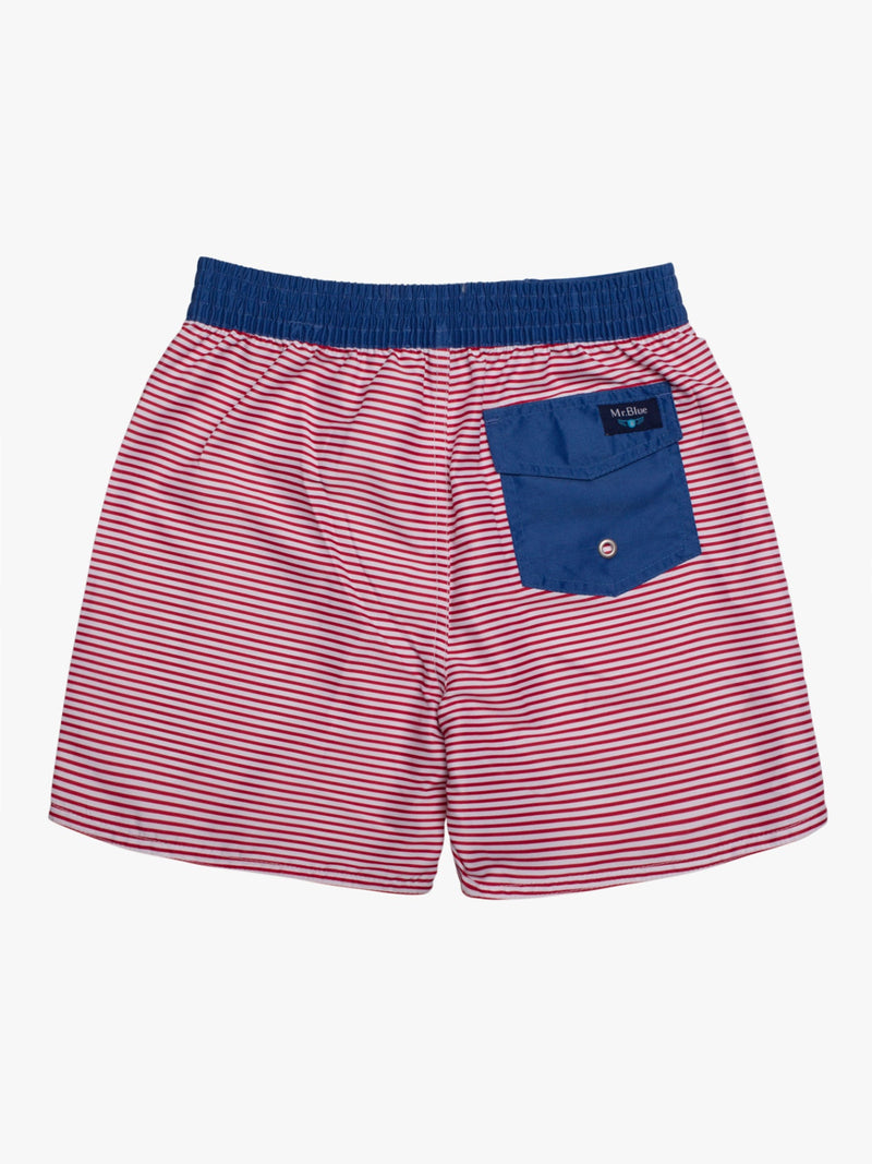 Children's surfer shorts with red and white stripes