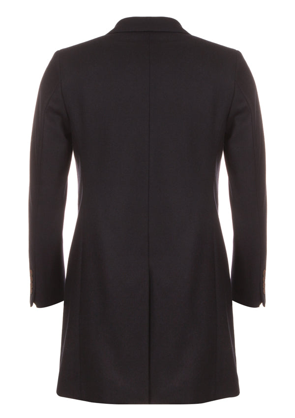 LONG PLAIN WOOL OVERCOAT WITH COLLAR DETAIL