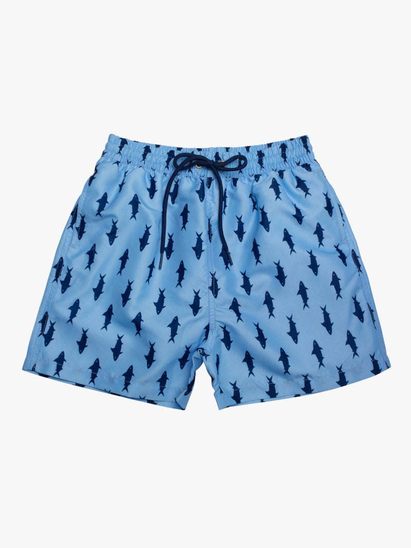 Children's classic swim shorts with light and dark blue pattern