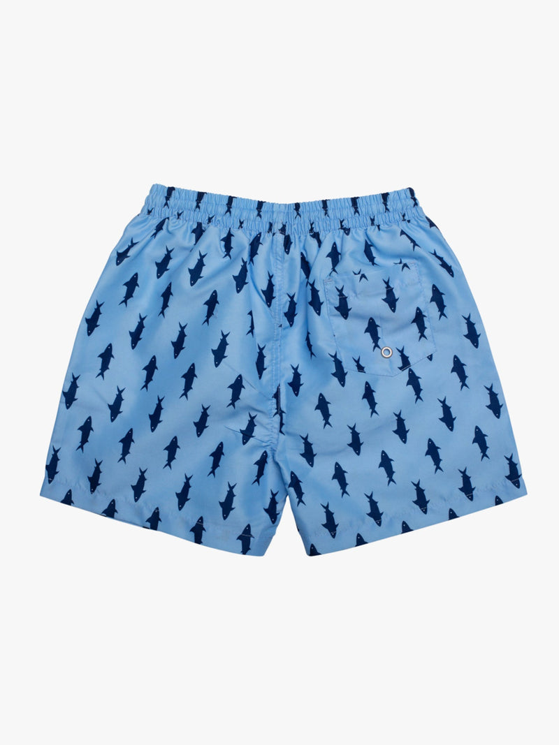 Children's classic swim shorts with light and dark blue pattern