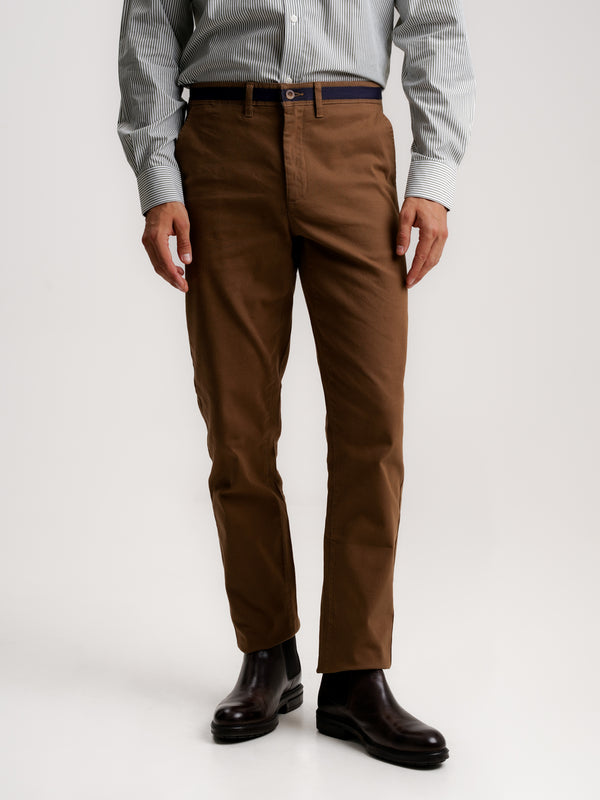 Calças Chinos Slim Fit Dobby Castanhas