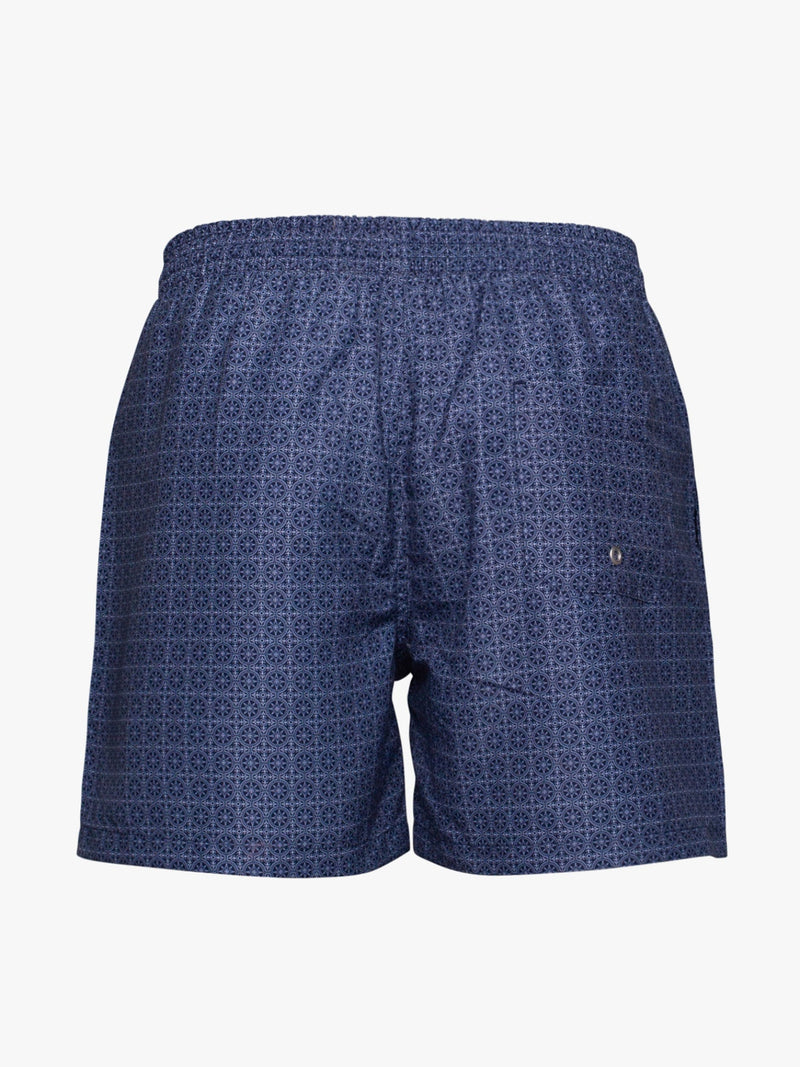 Italian swim shorts with dark blue and white pattern