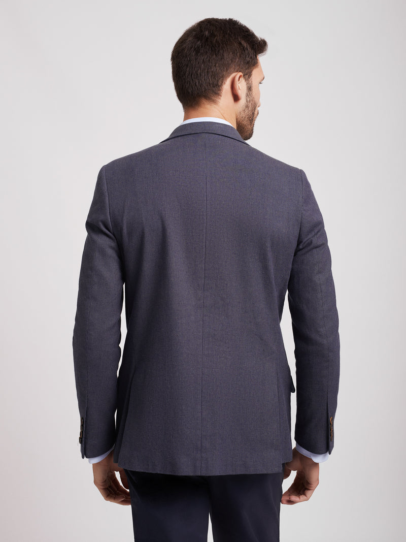 Classic dark blue check blazer with collar detail