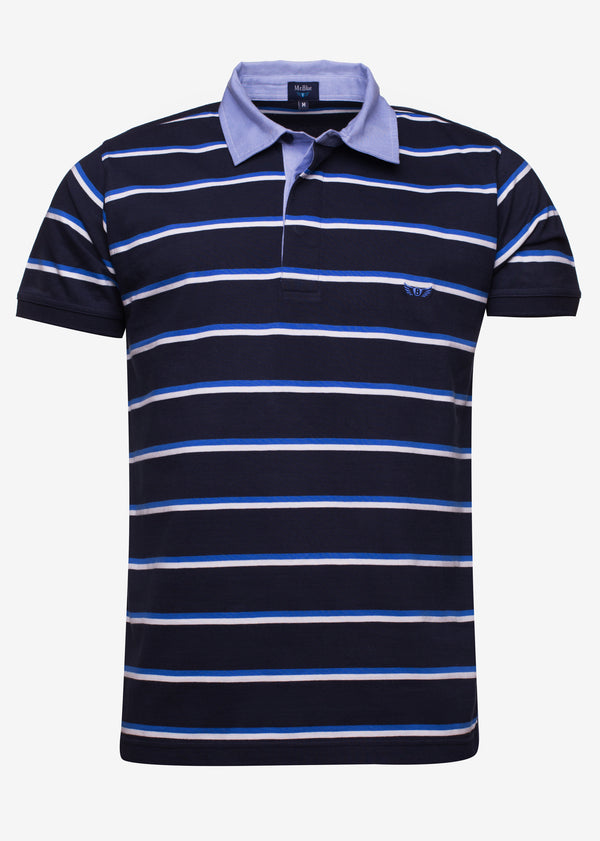 Rugby polo short sleeve thin stripes with carcass and collar detail