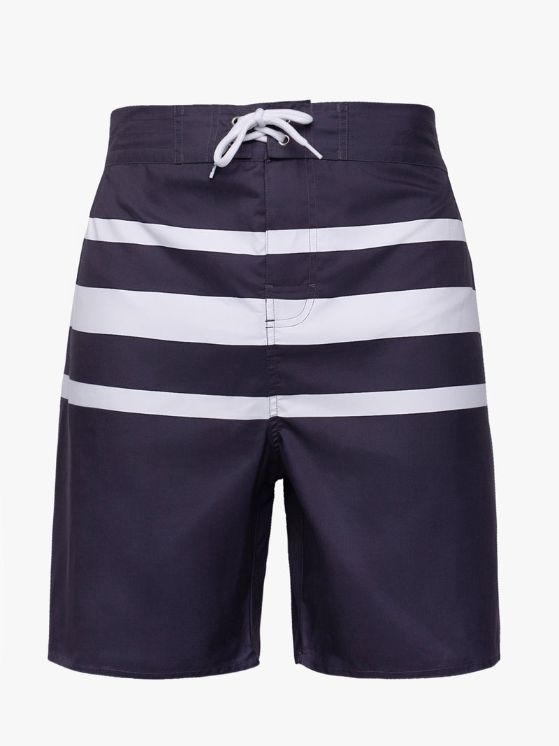 Dark blue striped surfer shorts