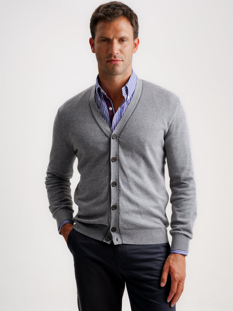 Cardigan Lã Merino Fino Cinzento