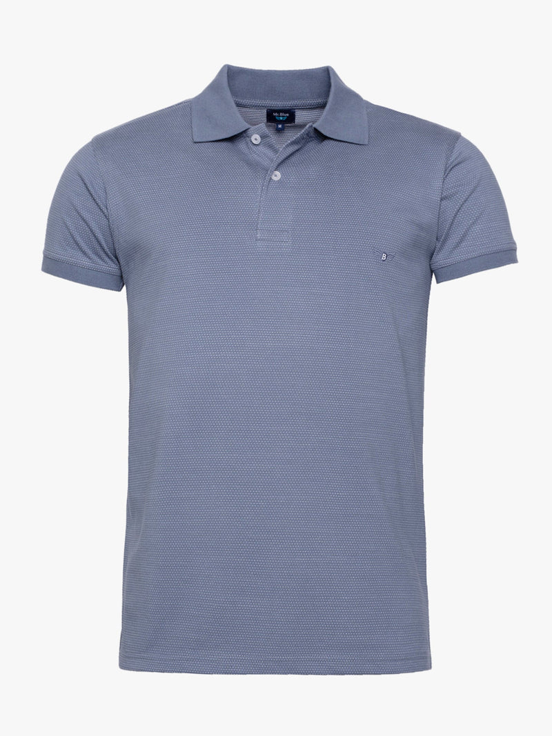 Grey printed slim fit polo short sleeve 100% cotton