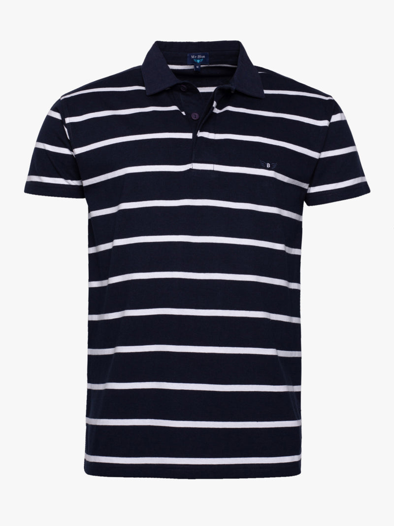 100% cotton blue and white striped rugby polo shirt