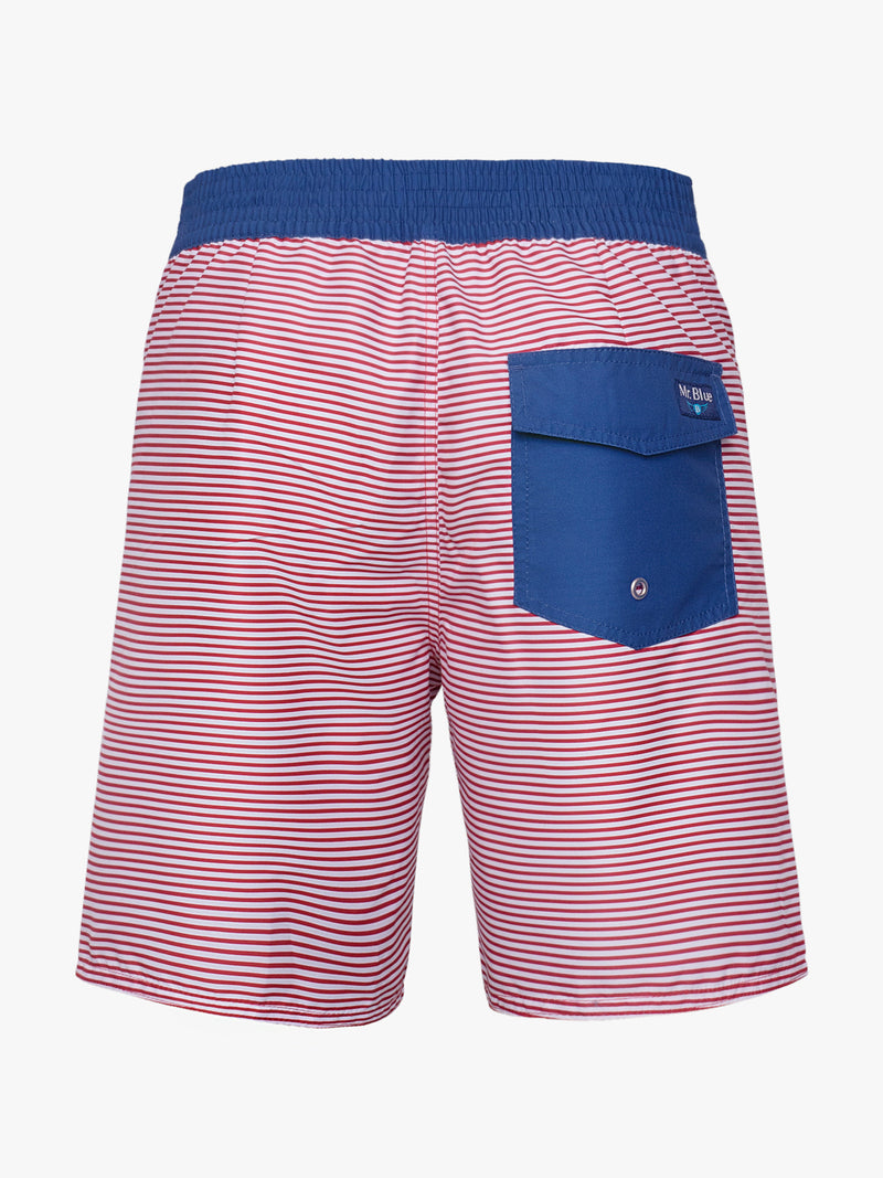 Red striped surfer shorts