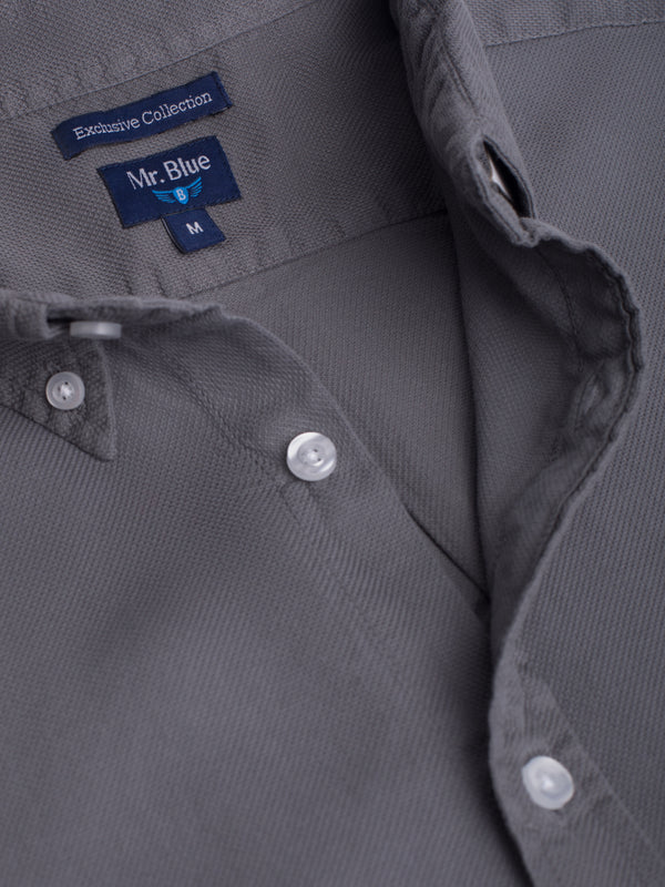 Grey structured cotton shirt with logo Regular fit