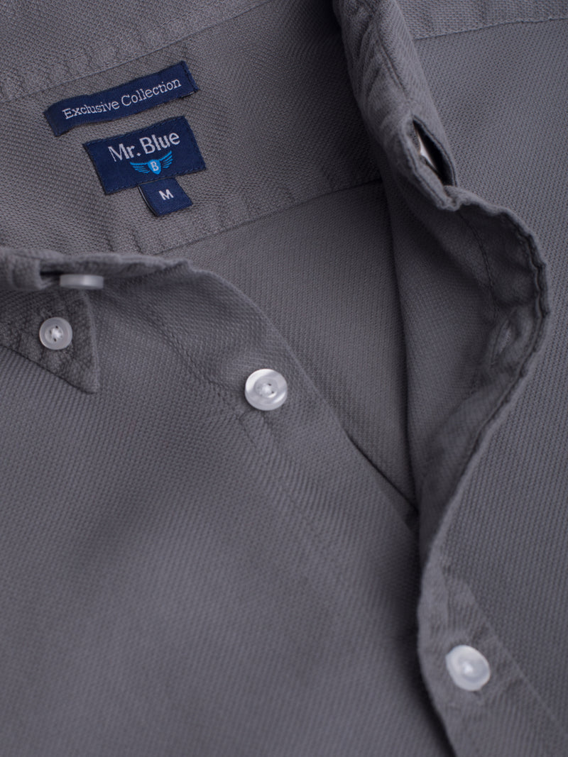 Camisa gris de algodón estructurado con logotipo Regular fit
