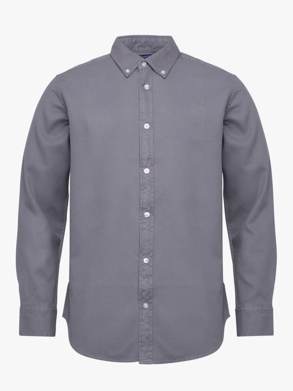 Grey structured cotton shirt with logo Regular fit