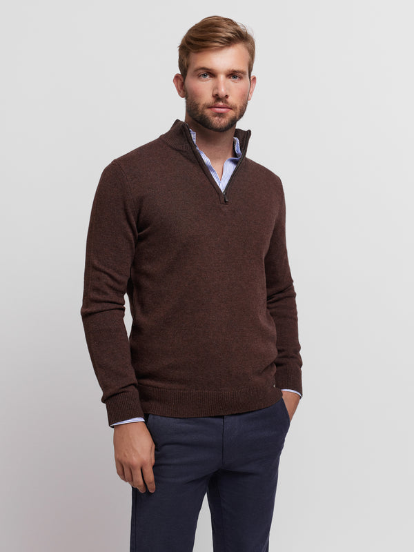 Pullover Regular Fit Castanho Manga Comprida