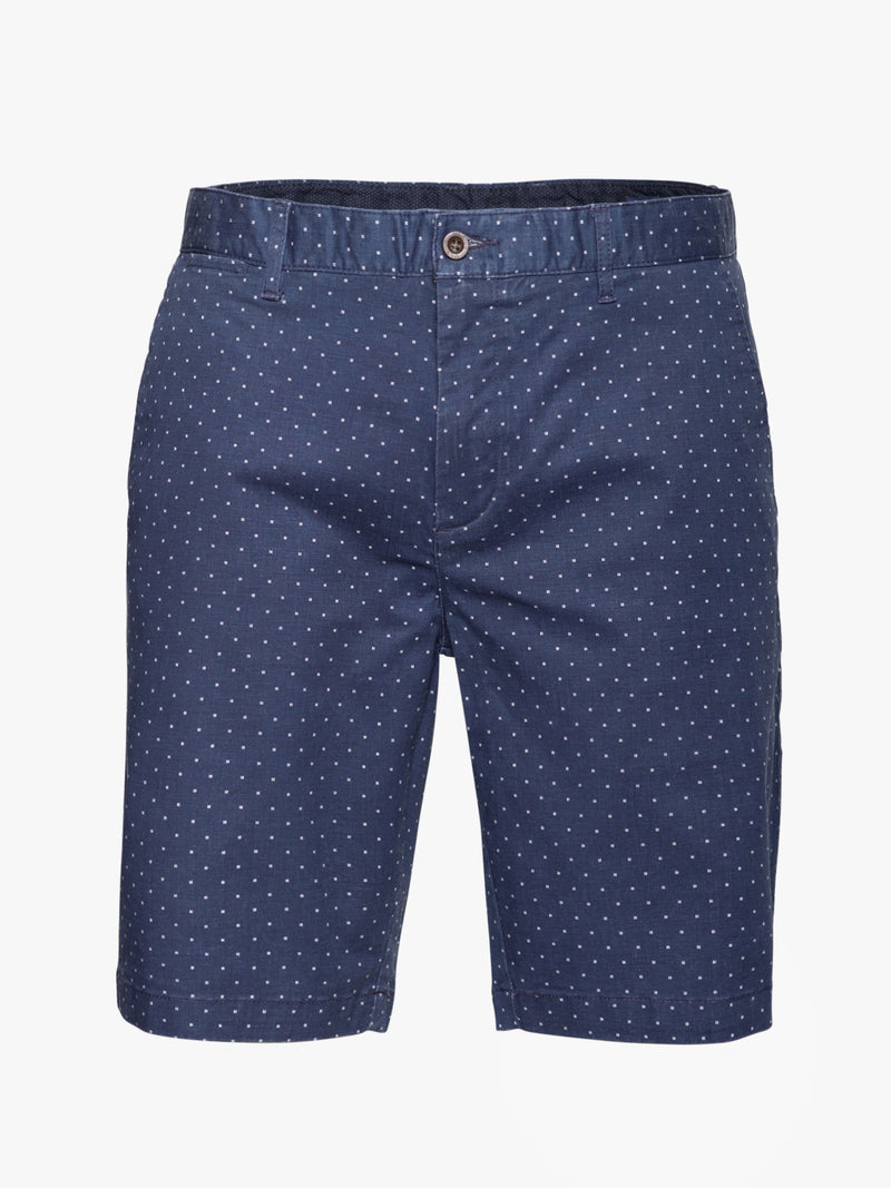 Bermuda shorts with dark blue and white cotton pattern