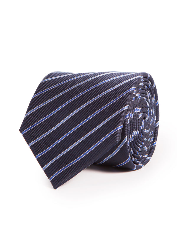 Dark and light blue thick stripes tie