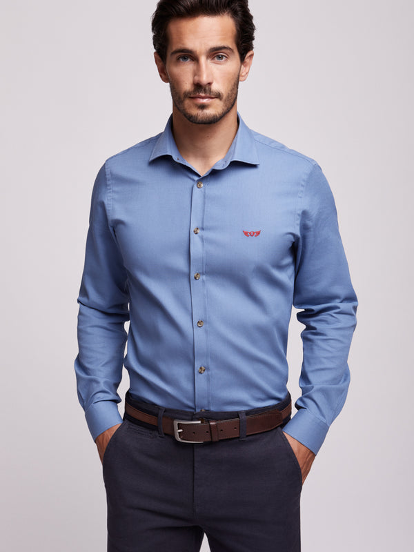 Camisa algodão azul intermédio Tailored Fit