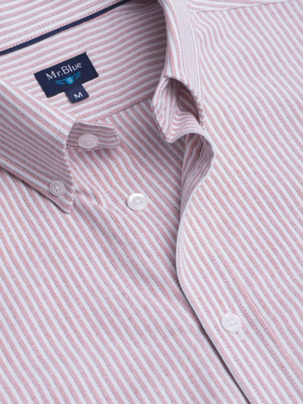 Camisa de algodón a rayas rosa con bolsillo