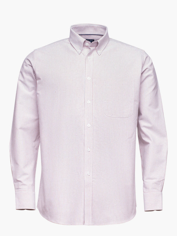 Camisa de algodón a rayas rosa con bolsillo