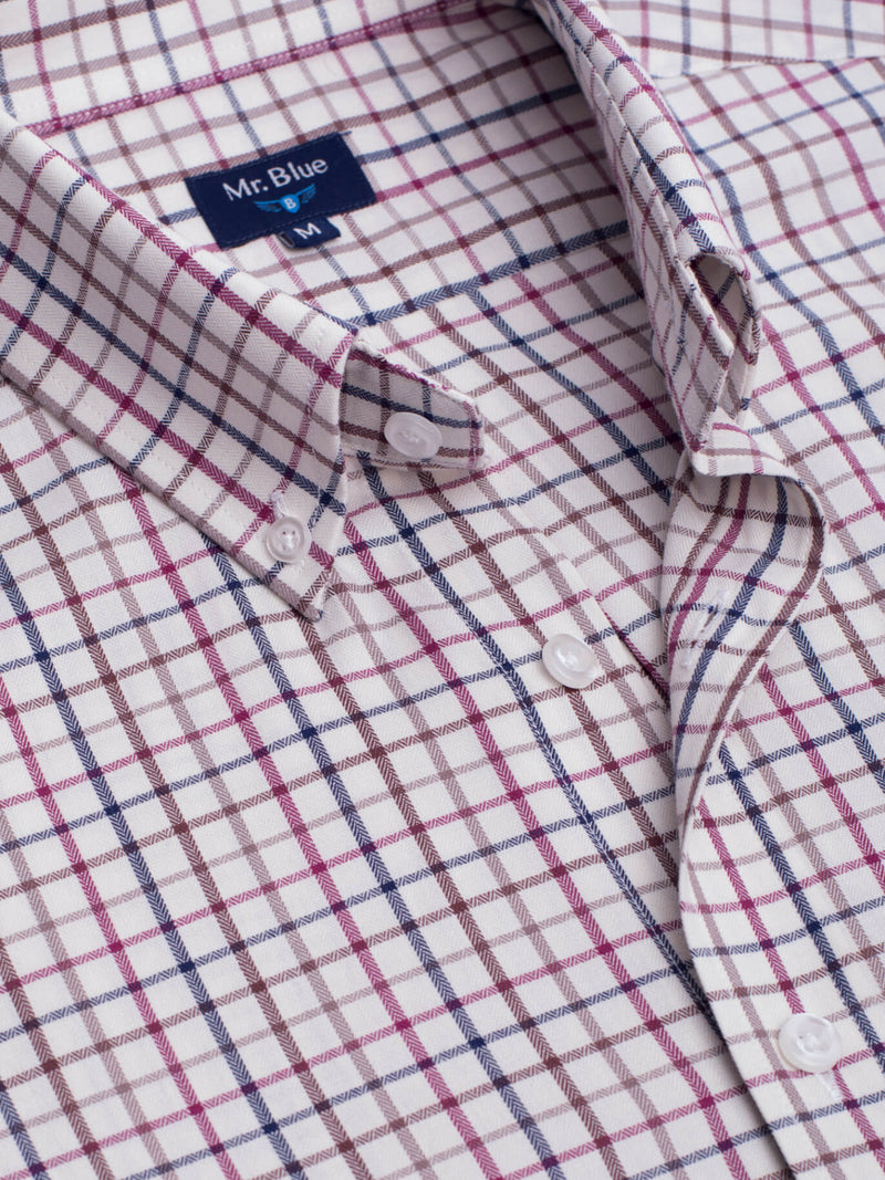 Blue and burgundy checkered cotton shirt with pocket