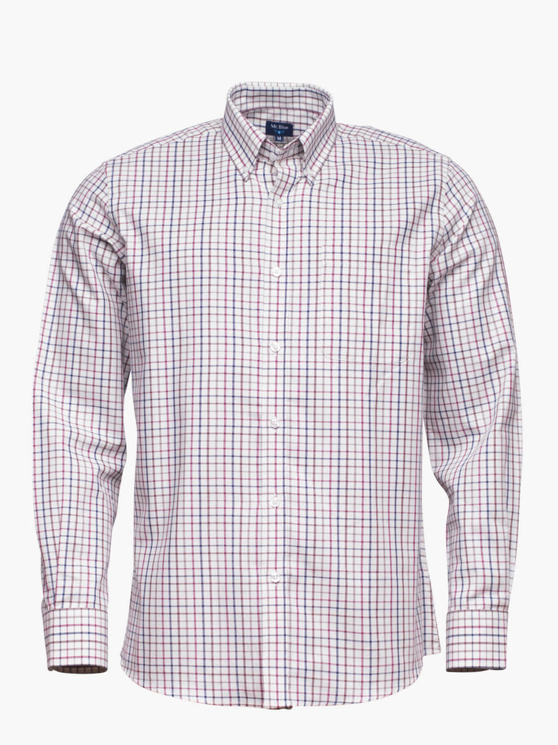 Blue and burgundy checkered cotton shirt with pocket