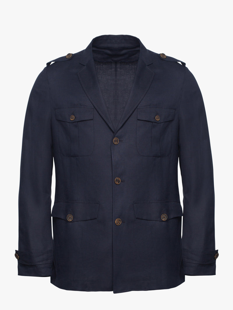 Dark blue cotton and linen blazer
