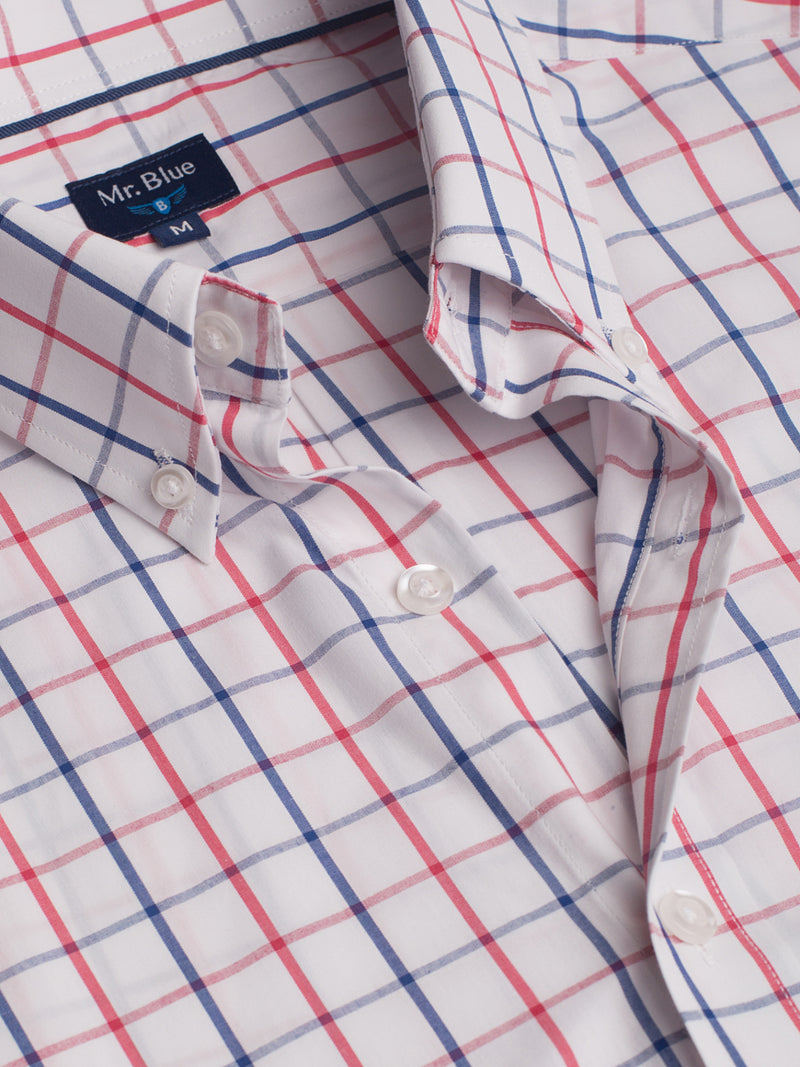 Blue and white checkered cotton shirt with pocket