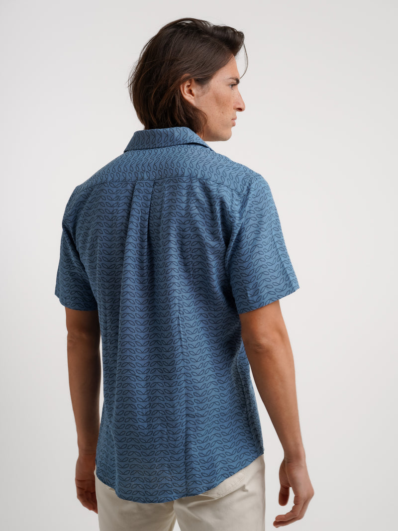 Regular fit short sleeve linen linen blue