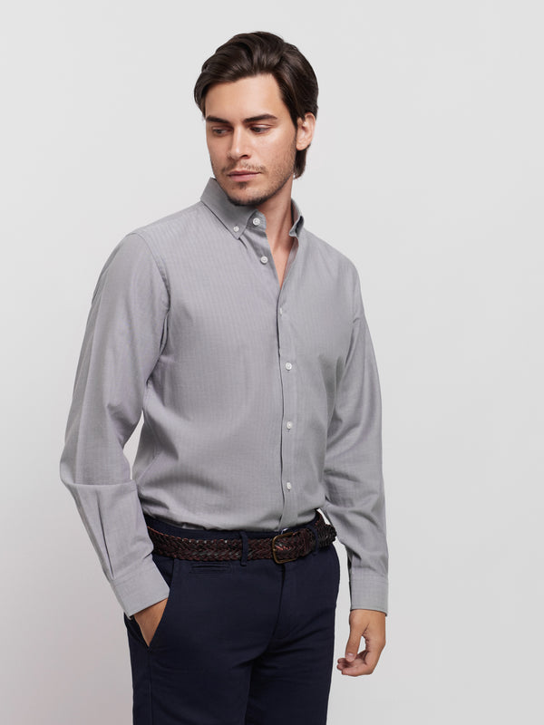 Grey Tailored Fit Long Sleeve Shirt