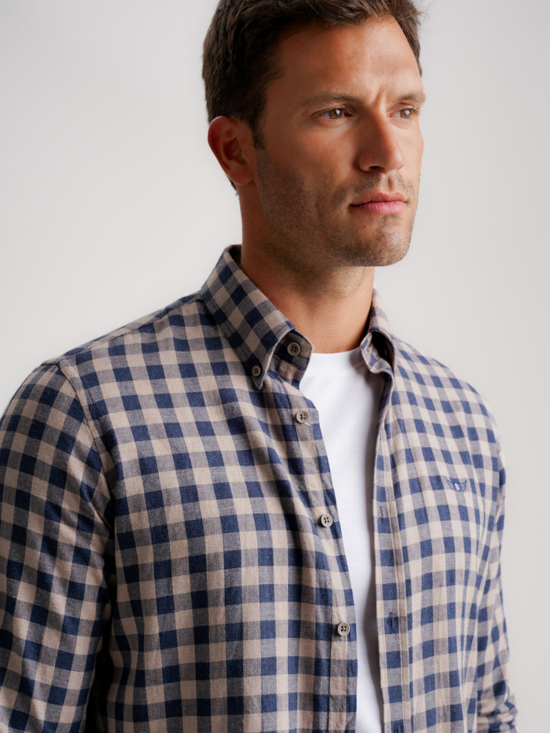 Camisa Regular Fit Flanela Bege