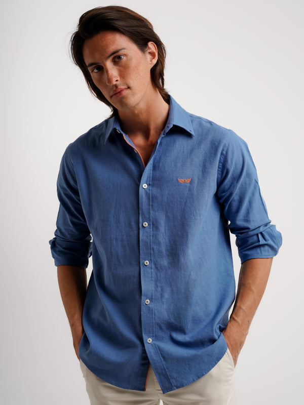 Regular shirt fit linen blue