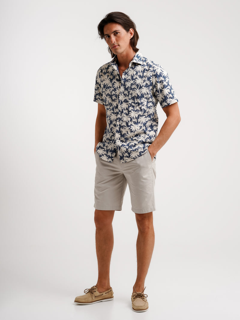 Regular fit short sleeve linen linen blue