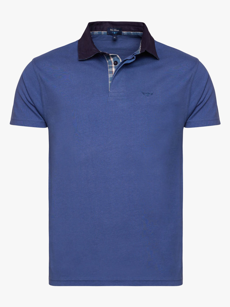 Rugby polo short sleeve plain blue with tape