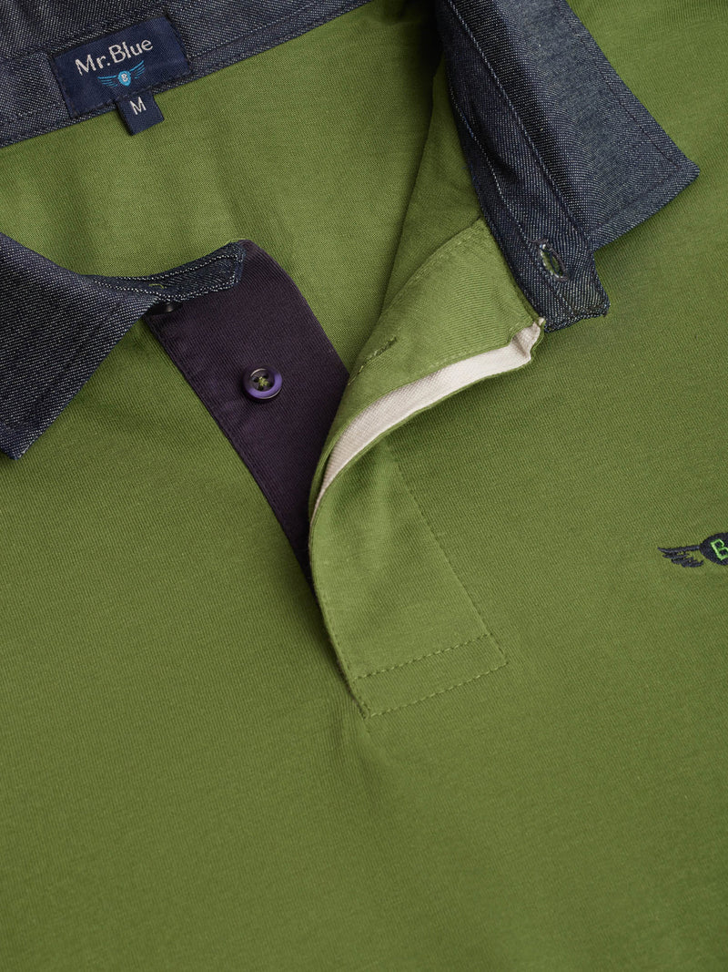 Rugby polo short sleeve plain green with collar detail
